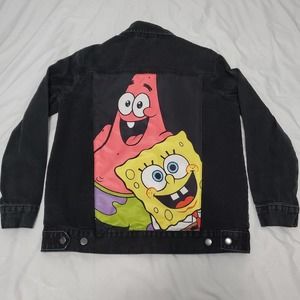 Nickelodeon Spongebob Patrick Black Trucker Denim Jacket Size Small